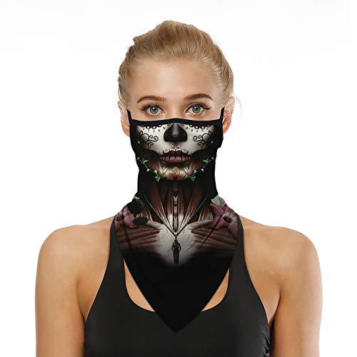 YAYOUREL Halloween Scary Mask Halloween Masks for Adults Skull Mask Skeleton Bandana Neck Gaiter Face Mask Covering Ear Loop Hole Triangle Bandanas for Men Women UV Face Scarf Cover Morning Glory - Image 1