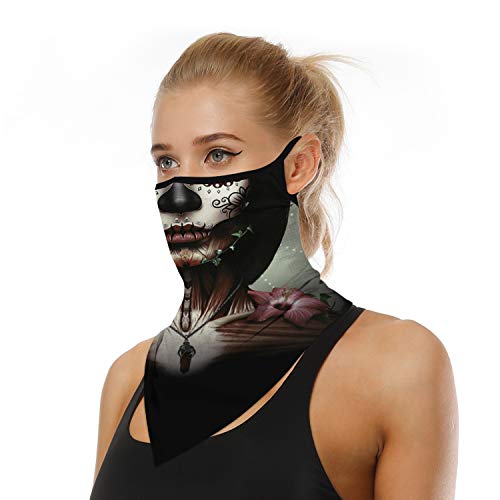 YAYOUREL Halloween Scary Mask Halloween Masks for Adults Skull Mask Skeleton Bandana Neck Gaiter Face Mask Covering Ear Loop Hole Triangle Bandanas for Men Women UV Face Scarf Cover Morning Glory - Image 2