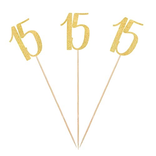 MAGJUCHE Gold Glitter 15th Birthday Centerpiece Sticks 12Pack Number 15 Table Topper Anniversary Party Decorations - Image 1