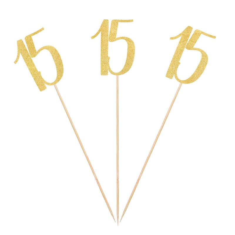 MAGJUCHE Gold Glitter 15th Birthday Centerpiece Sticks 12Pack Number 15 Table Topper Anniversary Party Decorations - Image 2