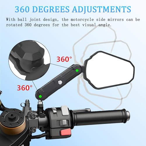 Scerymo Adventure Motorcycle Mirrors, Foldable Motorbike Rear View Side Mirror W/Ball-Head Universal 10MM 8MM Screw and 7/8" Handlebar for ATV ADV Street Dirt Bike Ebike Scooter Quad Off-Road-Motorcycles - Image 5