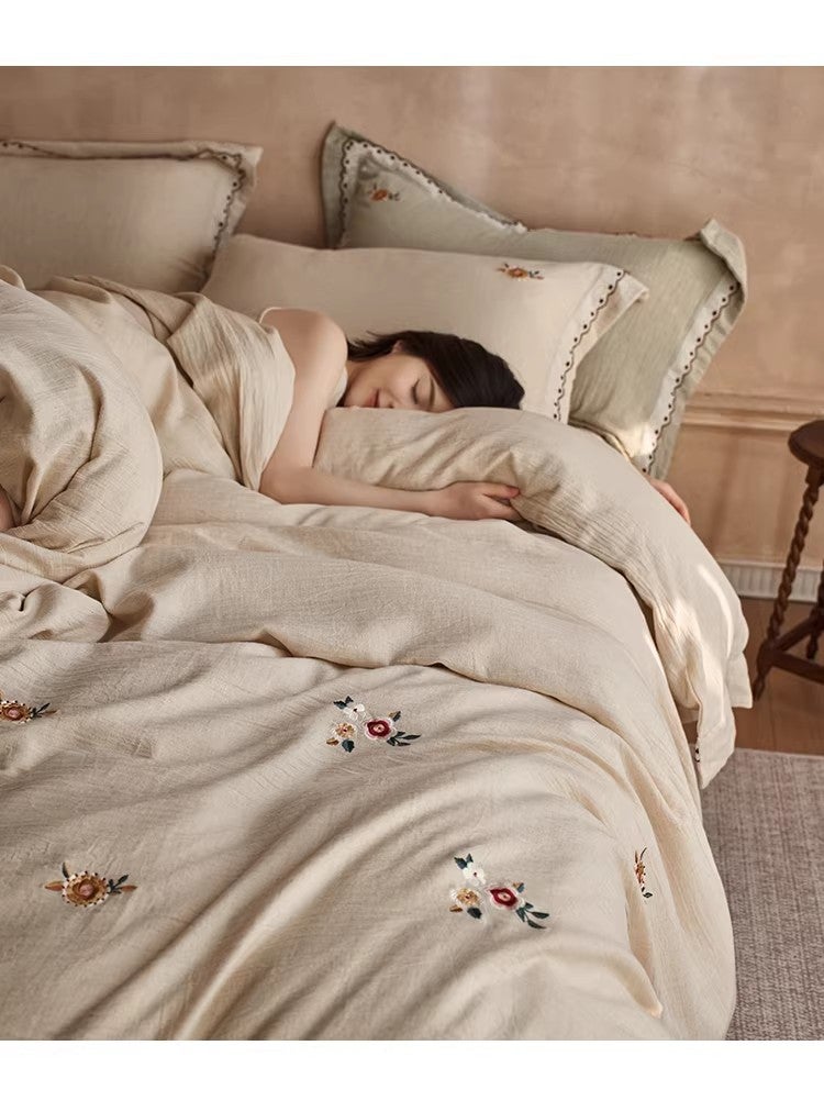 Buddhist Elephant White Cotton-Linen Bedding Set - Light Luxury Japanese Style, Soft & Breathable - Image 2