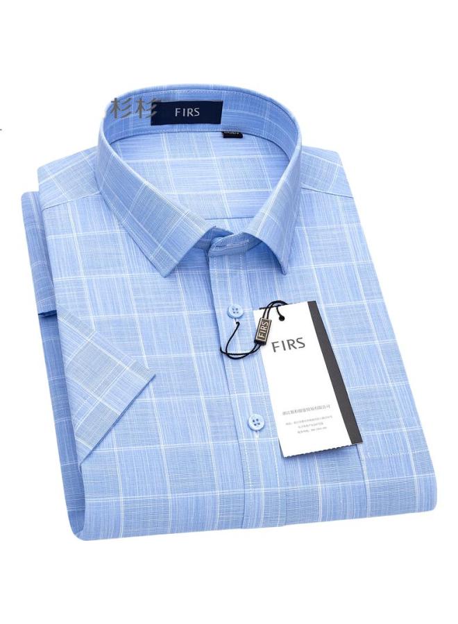 FIRS Men'S Plaid Casual Shirt Middle-Aged Business Formal Wear 2004 Blue Short Sleeve 41 - Image 3