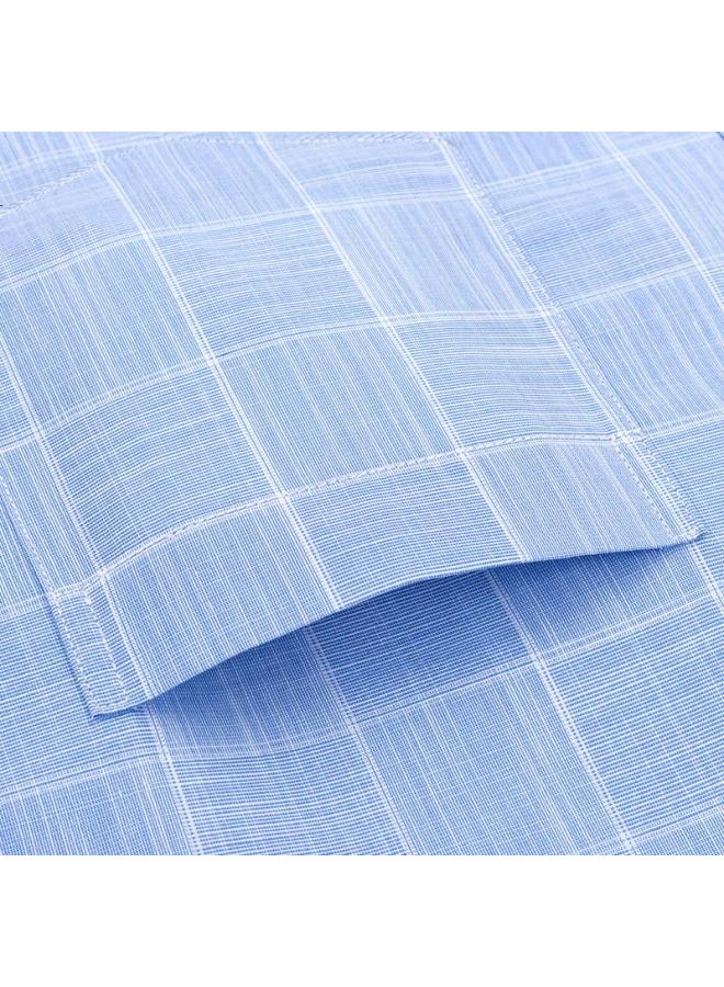FIRS Men'S Plaid Casual Shirt Middle-Aged Business Formal Wear 2004 Blue Short Sleeve 41 - Image 2