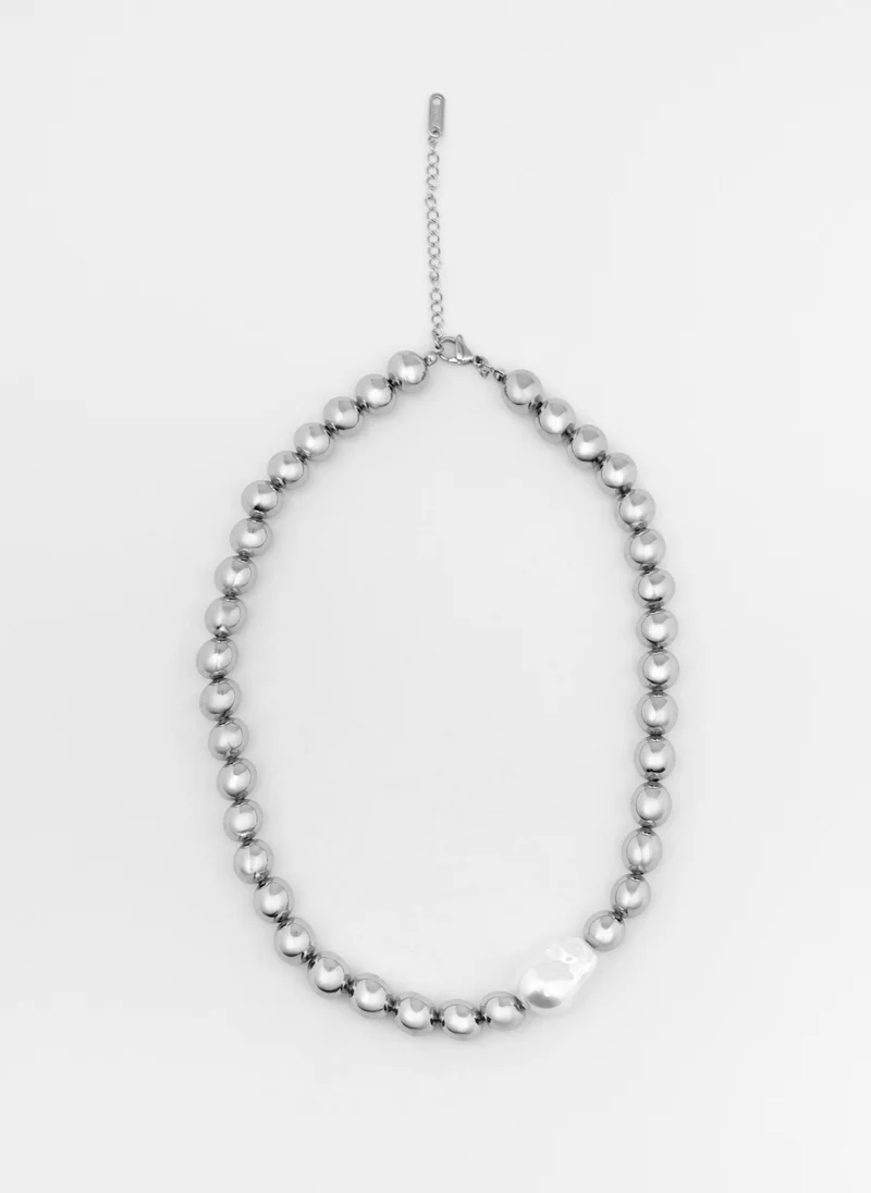 ليتشي طوق من حبات الفضة مع قلادة من اللؤلؤ