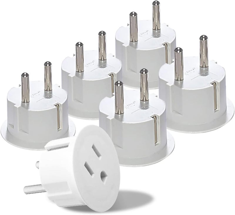 OREI American USA To European Plug Adapter – Type E/F Schuko Plug Adapter - Use in Germany, France, & More - CE Certified – For Mobile, Laptop & Camera Chargers - 6 Pack - Image 1
