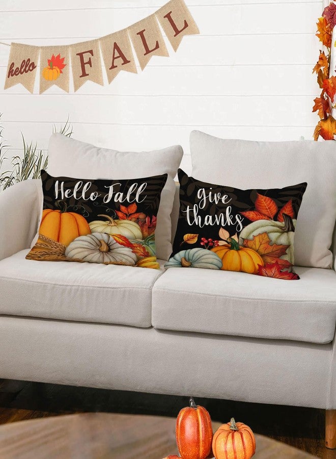 YeeJu Fall Throw Pillow Covers 12x20 Set of 4 Thanksgiving Pumpkin Pillow Covers Orange Black Autumn Pillow Case Sunflower Cushion Covers Outdoor Sofa Couch Home Decorations 12x20 Inch - Image 5