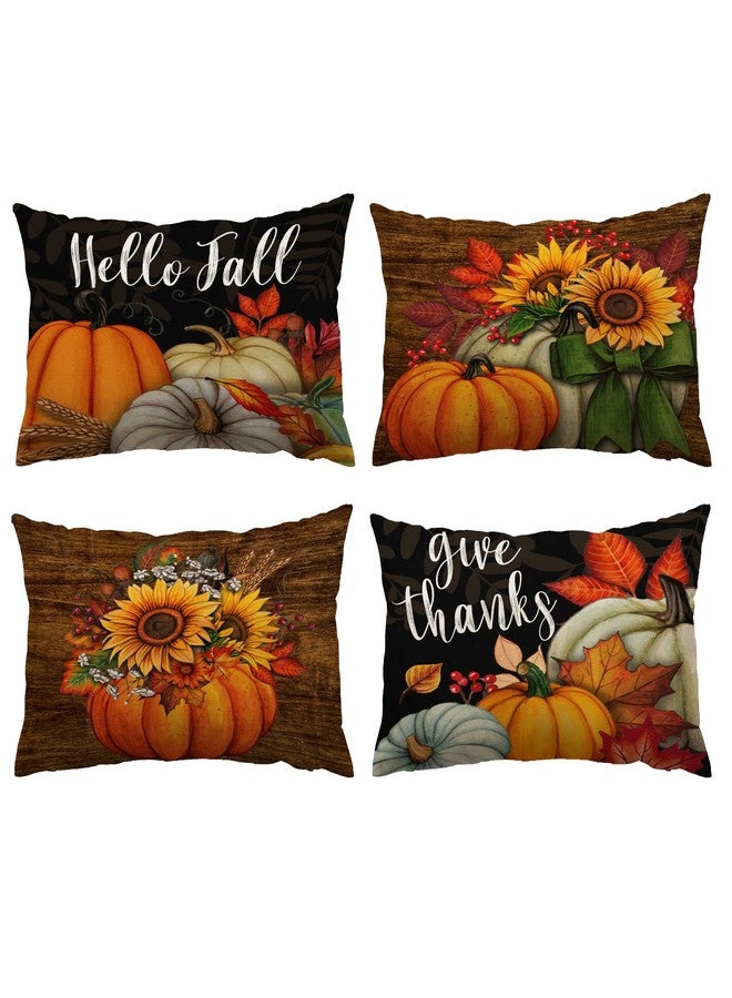 YeeJu Fall Throw Pillow Covers 12x20 Set of 4 Thanksgiving Pumpkin Pillow Covers Orange Black Autumn Pillow Case Sunflower Cushion Covers Outdoor Sofa Couch Home Decorations 12x20 Inch - Image 1
