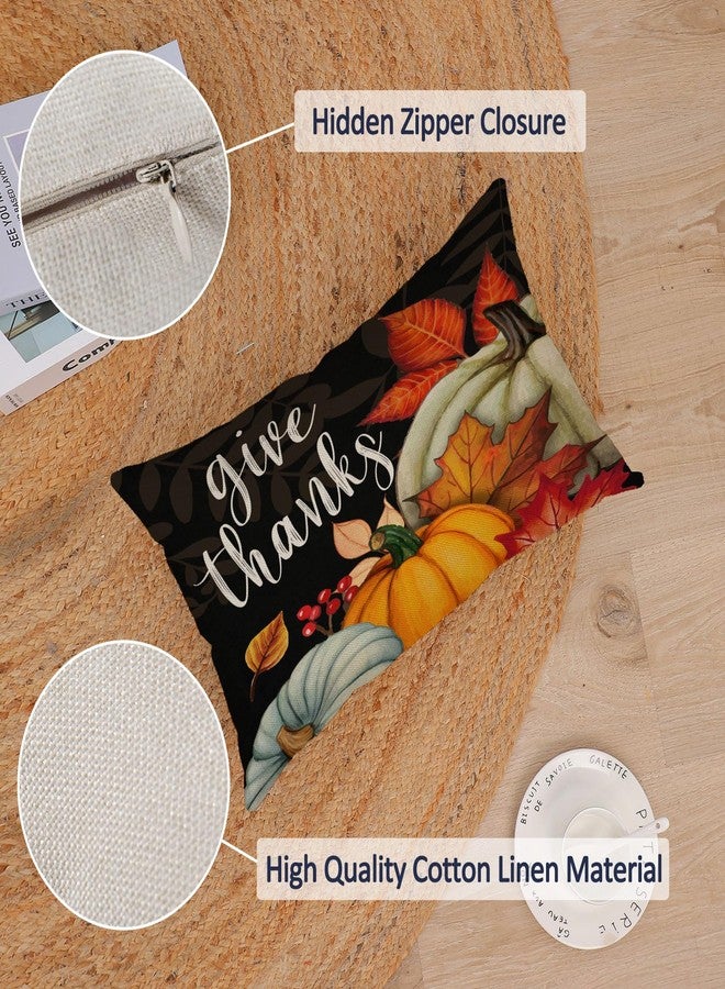 YeeJu Fall Throw Pillow Covers 12x20 Set of 4 Thanksgiving Pumpkin Pillow Covers Orange Black Autumn Pillow Case Sunflower Cushion Covers Outdoor Sofa Couch Home Decorations 12x20 Inch - Image 3