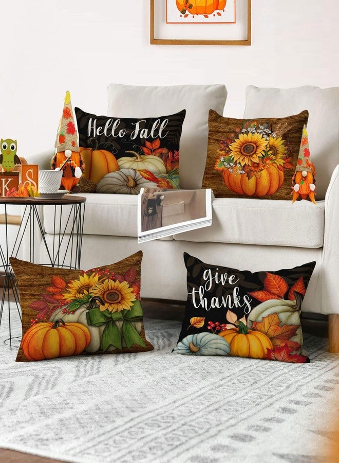 YeeJu Fall Throw Pillow Covers 12x20 Set of 4 Thanksgiving Pumpkin Pillow Covers Orange Black Autumn Pillow Case Sunflower Cushion Covers Outdoor Sofa Couch Home Decorations 12x20 Inch - Image 4