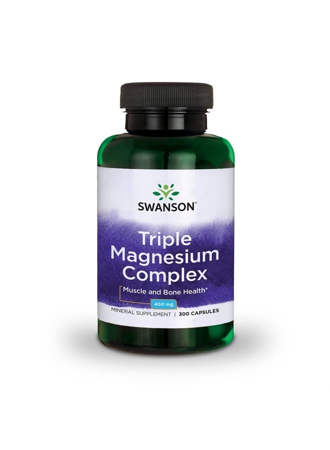 SWANSON Triple Magnesium Complex - Mineral Supplement - Natural Support - Featuring Citrate, Oxide & Aspartate - (300 Capsules, 400mg Each) - Image 1