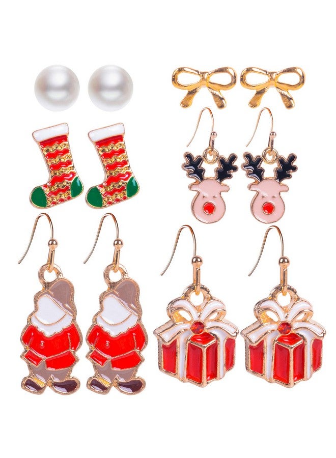 BELMARTI 6 Pairs Christmas Earrings Set For Women | Santa Reindeer Snowflake Wreath Christmas Tree Boot Candy Cane Bow Festive Earrings Holiday Accessory Gift (5) - Image 1