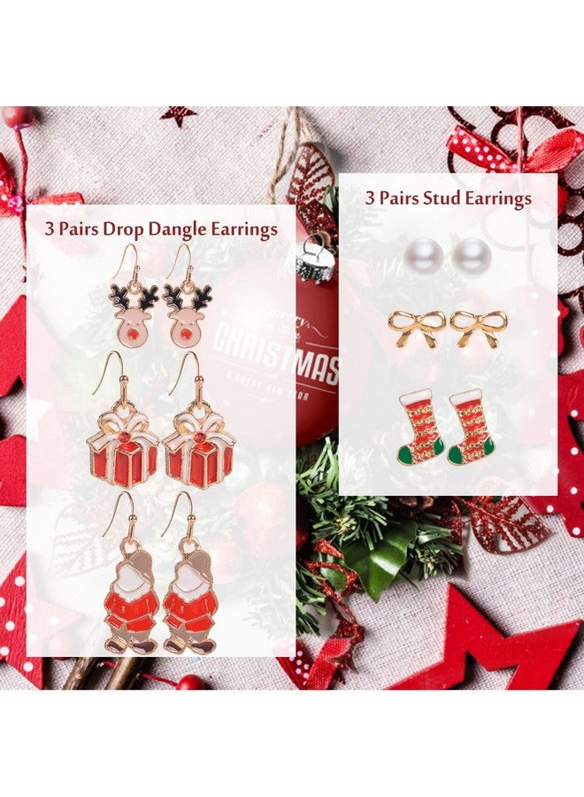 BELMARTI 6 Pairs Christmas Earrings Set For Women | Santa Reindeer Snowflake Wreath Christmas Tree Boot Candy Cane Bow Festive Earrings Holiday Accessory Gift (5) - Image 5