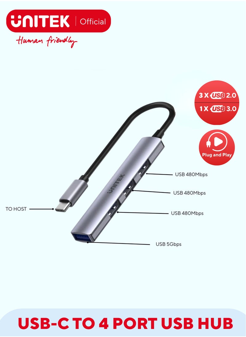 UNITEK UNITEK USB-C TO 4 PORT USB-A HUB ( 3*USB2.0, 1*USB3.0) H1208B  - Image 1