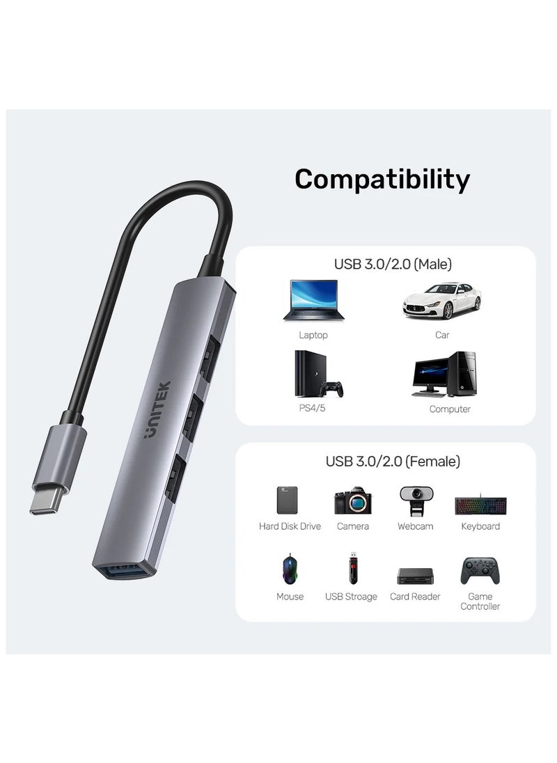 UNITEK - H1208B USB-C TO 4 PORT USB-A HUB ( 3*USB2.0, 1*USB3.0) - Image 1