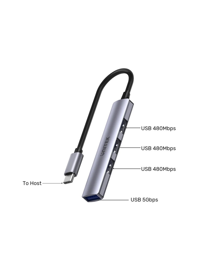 UNITEK - H1208B USB-C TO 4 PORT USB-A HUB ( 3*USB2.0, 1*USB3.0) - Image 1