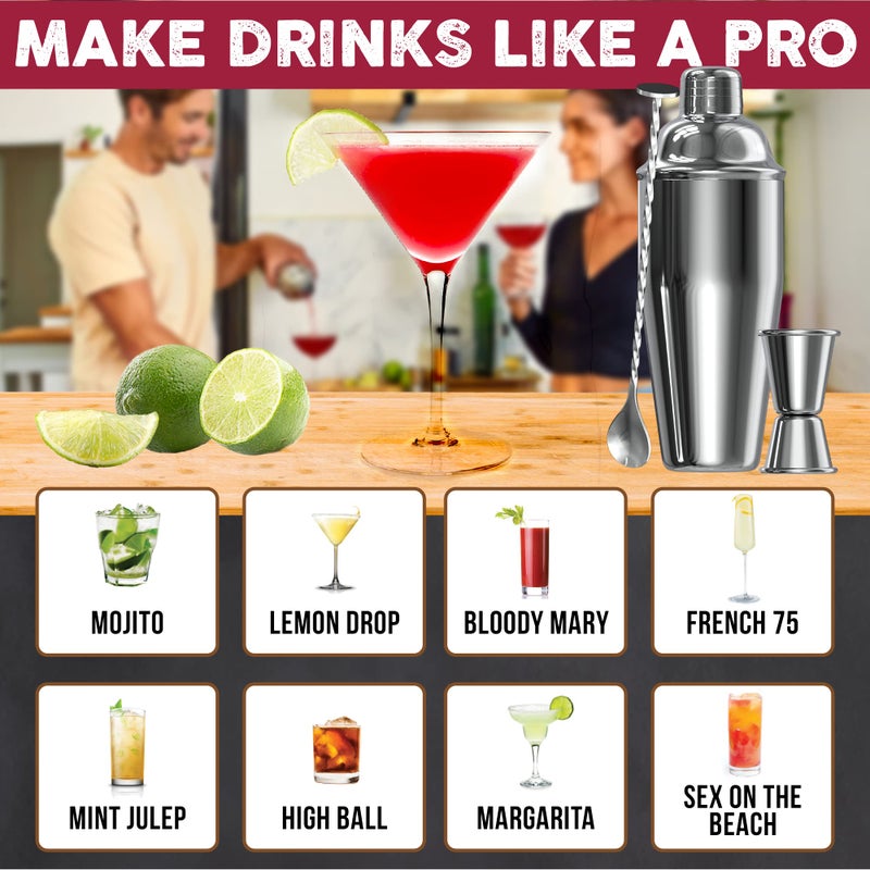Cresimo طقم خفاقة كوكتيل سعة 24 أونصة مع ملحقات بار لبار المنزل - خفاقة مارتيني، قياس، ملعقة خلط مشروبات - هدية خفاقة كحول - مجموعة أدوات بار أساسية للمنزل - كريزيمو - Image 5