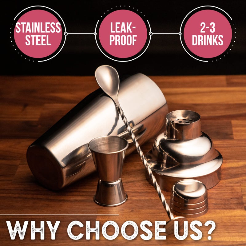 Cresimo طقم خفاقة كوكتيل سعة 24 أونصة مع ملحقات بار لبار المنزل - خفاقة مارتيني، قياس، ملعقة خلط مشروبات - هدية خفاقة كحول - مجموعة أدوات بار أساسية للمنزل - كريزيمو - Image 4