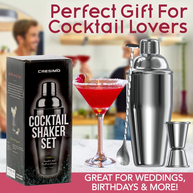 Cresimo طقم خفاقة كوكتيل سعة 24 أونصة مع ملحقات بار لبار المنزل - خفاقة مارتيني، قياس، ملعقة خلط مشروبات - هدية خفاقة كحول - مجموعة أدوات بار أساسية للمنزل - كريزيمو - Image 2