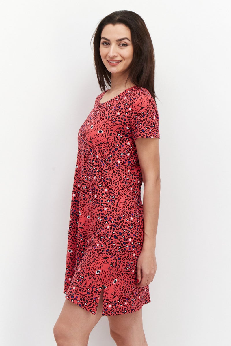 Lady Princess Women Animal Print Mini Sleepwear Dress, Pink Combo - Image 3