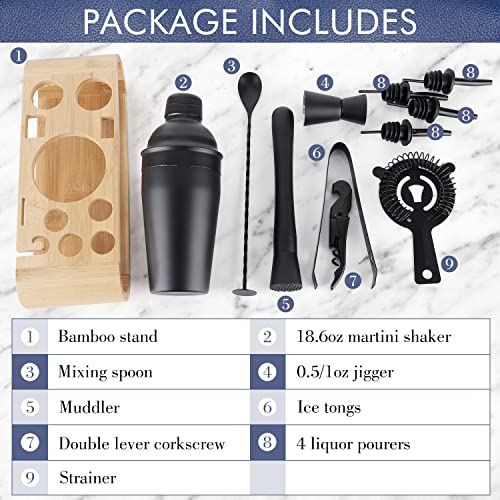 JNWINOG Cocktail Shaker Set Stainless Steel Bartending Kit 18.6oz Cocktail Bar Set Cocktail Mix Drink Making Kit Professional Bar and Home Drink Bar Tools for Bartender (Matte Black, 9Pcs) - Image 2