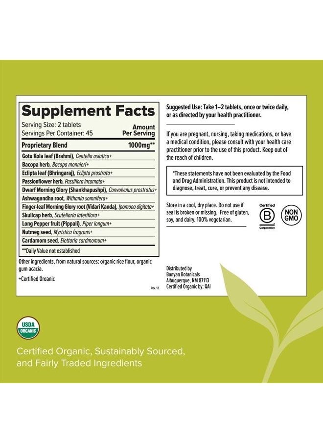 Banyan Botanicals - Mental Clarity – Organic Supplement with Gotu Kola & Bacopa – Supports Healthy Cognitive Function & Mental Performance* – 90 Tablets – Non-GMO Sustainably Sourced Vegan - Image 1