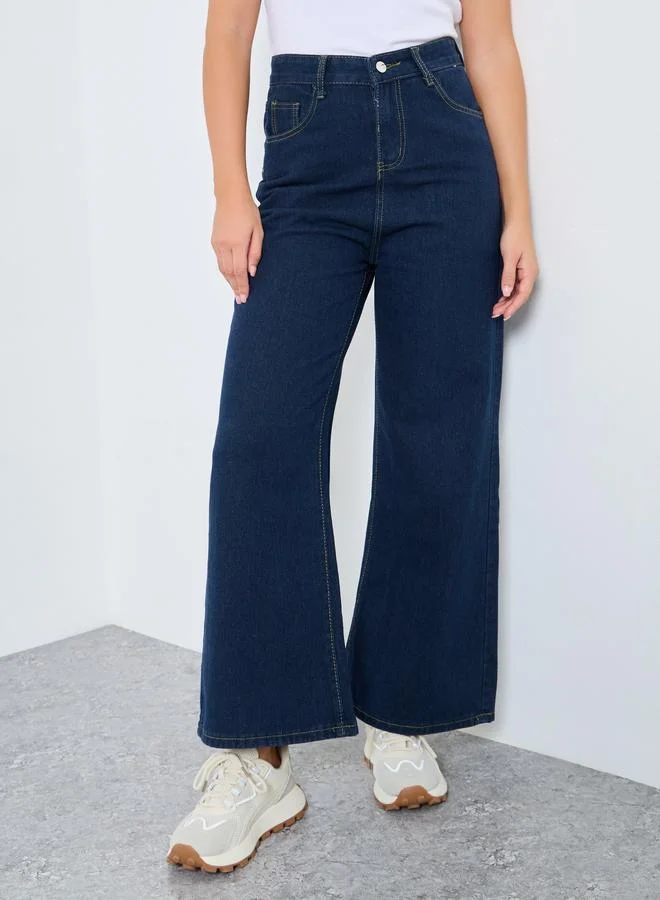 Styli Styli Solid Mid Rise Wide Leg Jeans