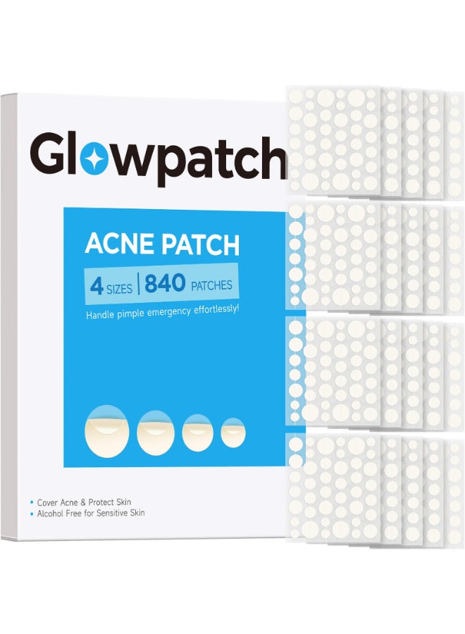 Glowpatch Acne Pimple Patch840 Counts 4 Sizes Zit Stickers for Face Hydrocolloid Spot Stickers Clear Acne Dots for Covering Zits Blemishes and Breakouts - Image 2