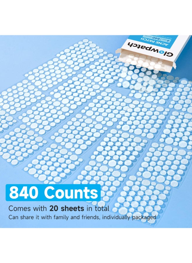 Glowpatch Acne Pimple Patch840 Counts 4 Sizes Zit Stickers for Face Hydrocolloid Spot Stickers Clear Acne Dots for Covering Zits Blemishes and Breakouts - Image 4