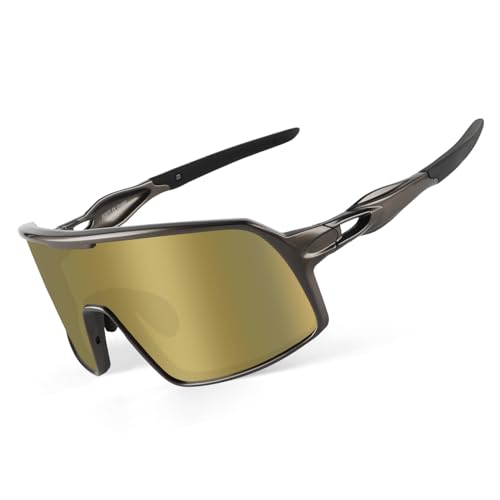BangLong Polarized Cycling Glasses Sports Sunglasses, UV400 Protection, Men Women Running Fishing Driving Baseball Glasses (Gold) - Image 1