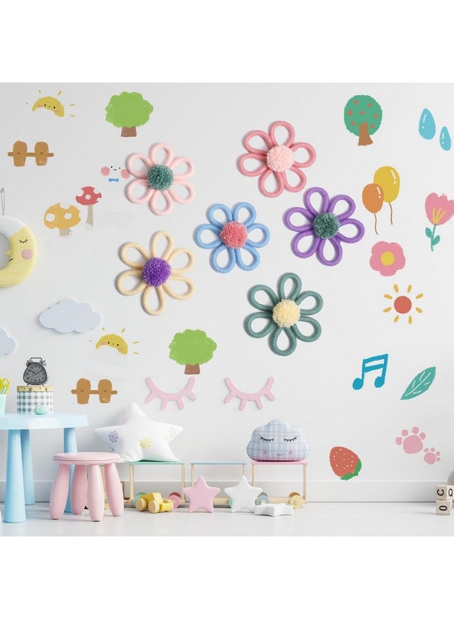 Ripeng 6 Pcs 6 inch Boho Nursery Decor for Girl Woven Daisy Flower Decor Macrame Wall Hanging Bohemian Wall Dais for Baby Girls Kids Home Bedroom(Macaron Color) - Image 4