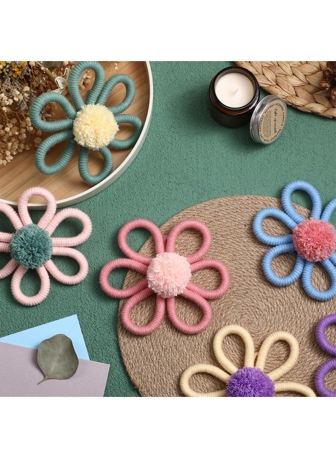 Ripeng 6 Pcs 6 inch Boho Nursery Decor for Girl Woven Daisy Flower Decor Macrame Wall Hanging Bohemian Wall Dais for Baby Girls Kids Home Bedroom(Macaron Color) - Image 3