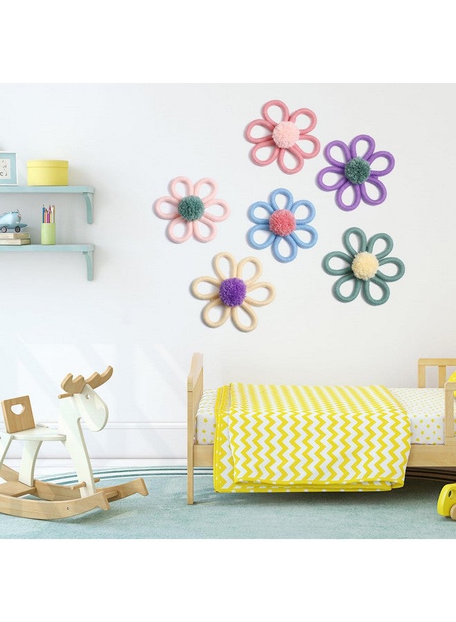 Ripeng 6 Pcs 6 inch Boho Nursery Decor for Girl Woven Daisy Flower Decor Macrame Wall Hanging Bohemian Wall Dais for Baby Girls Kids Home Bedroom(Macaron Color) - Image 5