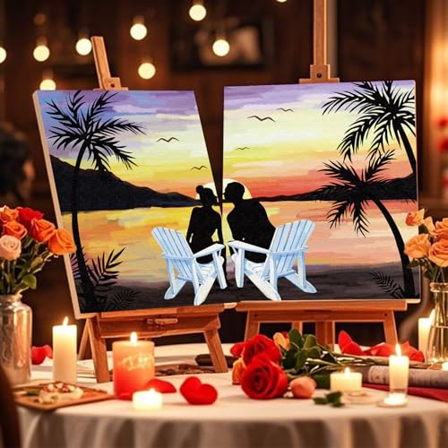 Nuberlic Date Night Painting Kit for Couples Sip and Paint Kit for Adults Couples Pre Drawn Canvas to Paint for Adults Valentines Sunset Love Theme 2 Pack 8" X 10" - Image 2