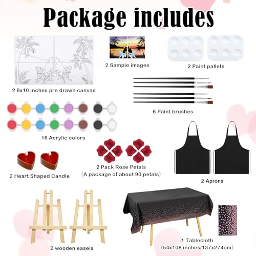 Nuberlic Date Night Painting Kit for Couples Sip and Paint Kit for Adults Couples Pre Drawn Canvas to Paint for Adults Valentines Sunset Love Theme 2 Pack 8" X 10" - Image 3