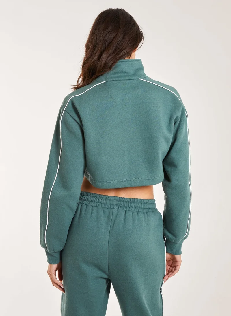 بينك فانيلا Piping Cropped Zip Up Sweat