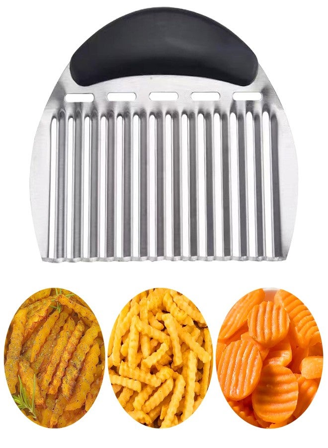 JAYVAR Large Crinkle Cutter French Fry Cutter, Large Crinkle Potato Slicer Wavy Chopper, Stainless Steel Wavy Slicer Crinkle Cutting Chopping Tools with Handle for Carrot Vegetable - Image 1