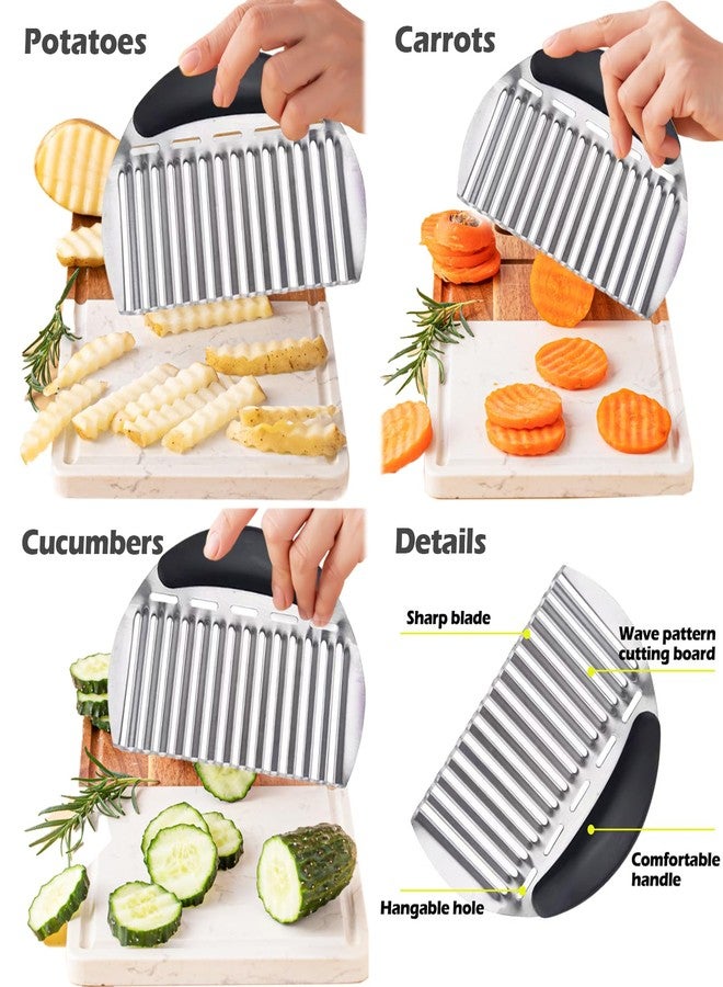 JAYVAR Large Crinkle Cutter French Fry Cutter, Large Crinkle Potato Slicer Wavy Chopper, Stainless Steel Wavy Slicer Crinkle Cutting Chopping Tools with Handle for Carrot Vegetable - Image 3