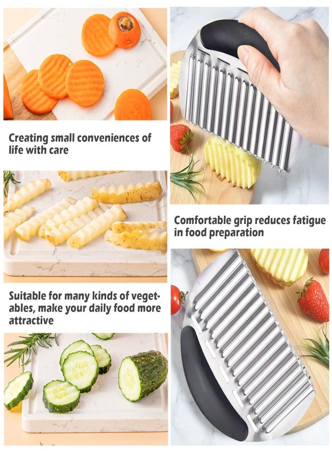 JAYVAR Large Crinkle Cutter French Fry Cutter, Large Crinkle Potato Slicer Wavy Chopper, Stainless Steel Wavy Slicer Crinkle Cutting Chopping Tools with Handle for Carrot Vegetable - Image 4