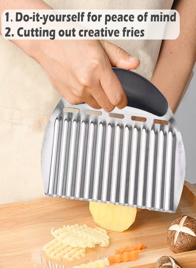 JAYVAR Large Crinkle Cutter French Fry Cutter, Large Crinkle Potato Slicer Wavy Chopper, Stainless Steel Wavy Slicer Crinkle Cutting Chopping Tools with Handle for Carrot Vegetable - Image 2