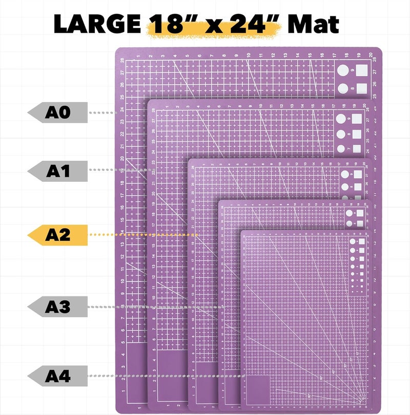Mandala Crafts Self-Healing Cutting Mat Kit – 18" x 24" A2 Purple Pink Double-Sided 5-Ply Mat with Fabric Cutter, Quilt Ruler & Craft Knife for Sewing, Quilting, Leather & Scrapbooking - Image 3