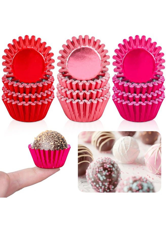 Whaline 300Pcs Valentine's Day Mini Foil Cupcake Liners Baking Cups Red Pink Gradient Foil Metallic Cupcake Wrappers Muffin Liners for Wedding Anniversary Birthday Party - Image 1
