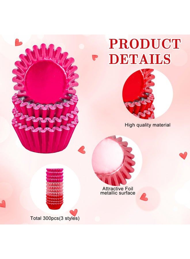 Whaline 300Pcs Valentine's Day Mini Foil Cupcake Liners Baking Cups Red Pink Gradient Foil Metallic Cupcake Wrappers Muffin Liners for Wedding Anniversary Birthday Party - Image 3
