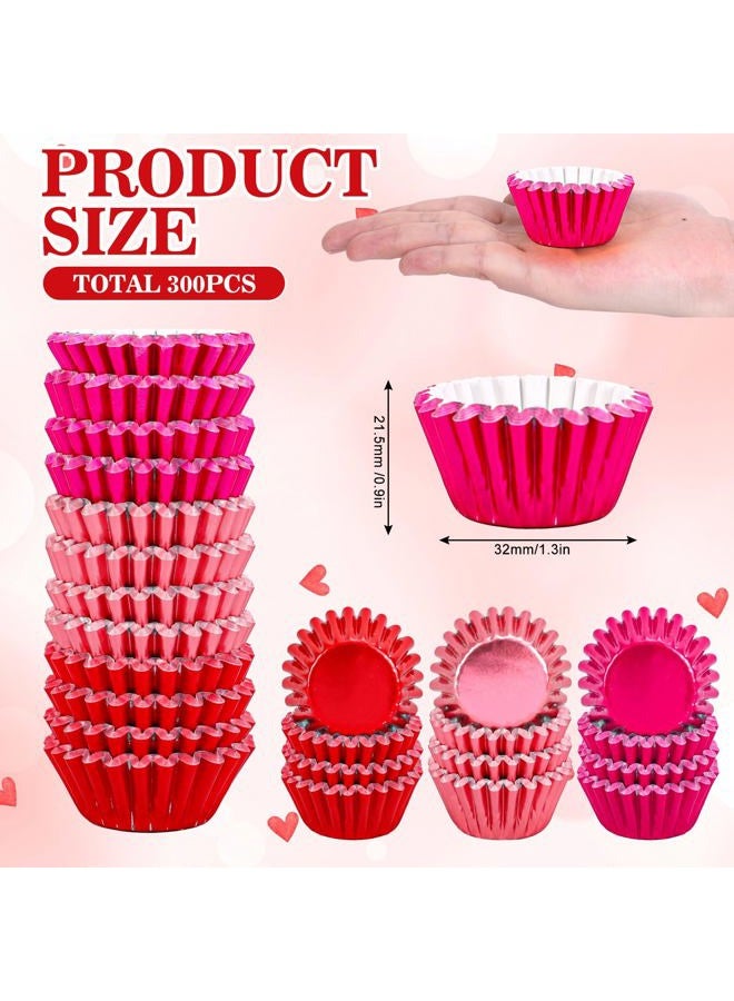 Whaline 300Pcs Valentine's Day Mini Foil Cupcake Liners Baking Cups Red Pink Gradient Foil Metallic Cupcake Wrappers Muffin Liners for Wedding Anniversary Birthday Party - Image 2