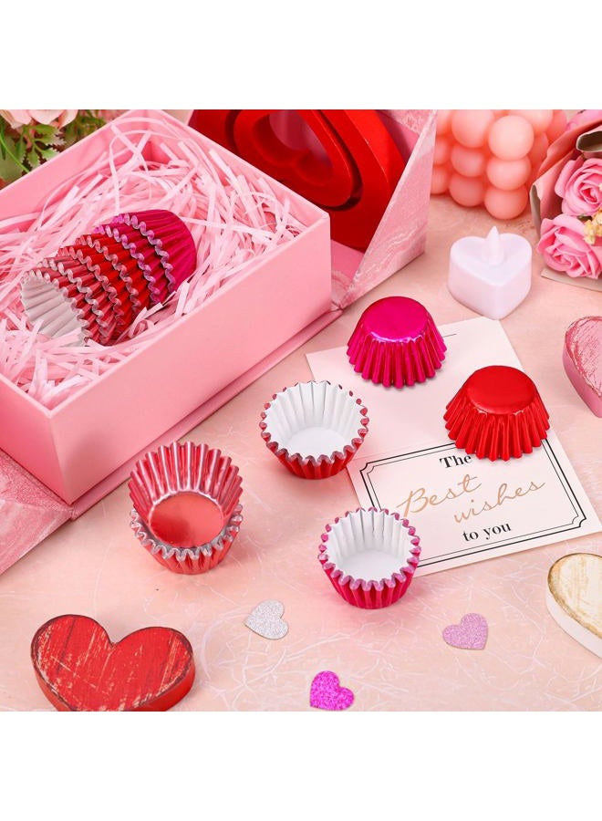 Whaline 300Pcs Valentine's Day Mini Foil Cupcake Liners Baking Cups Red Pink Gradient Foil Metallic Cupcake Wrappers Muffin Liners for Wedding Anniversary Birthday Party - Image 4