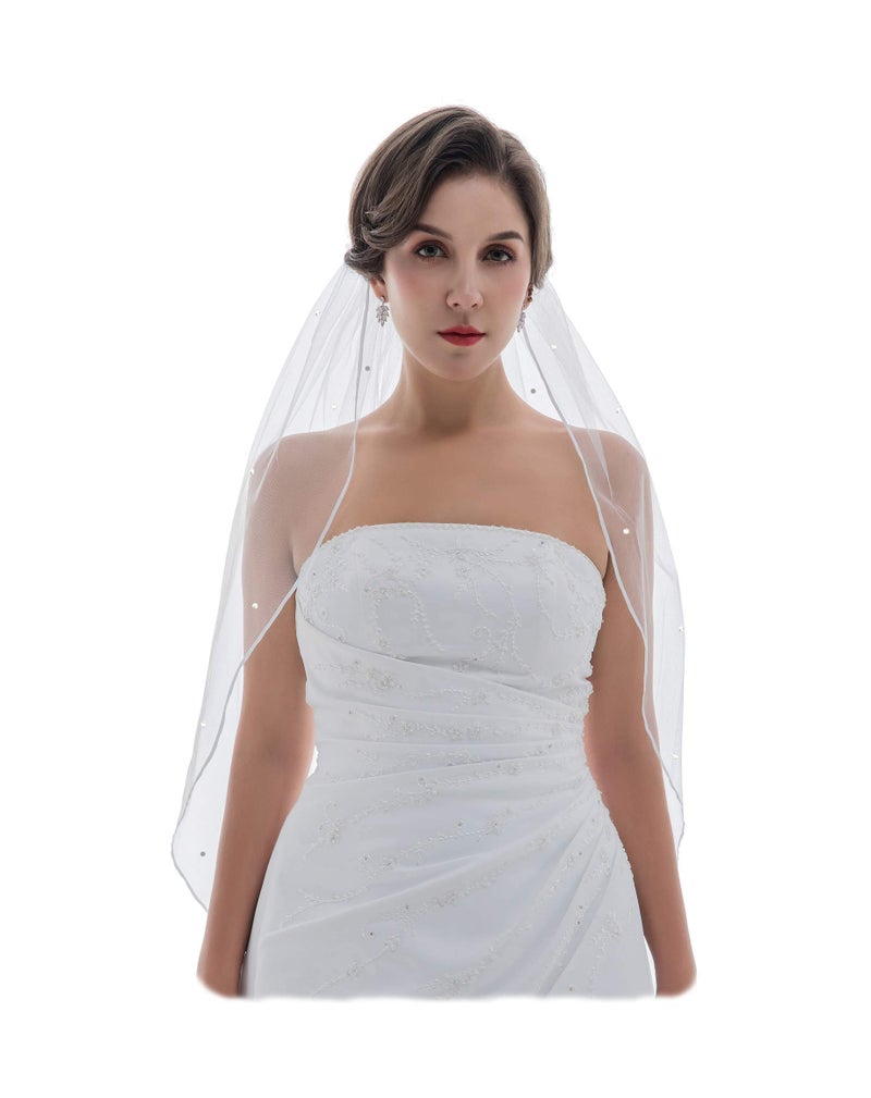 SAMKY 1T 1 Tier 1/8" Ribbon Rhinestone Crystal Veil - White Fingertip Length 36" V549 - Image 1