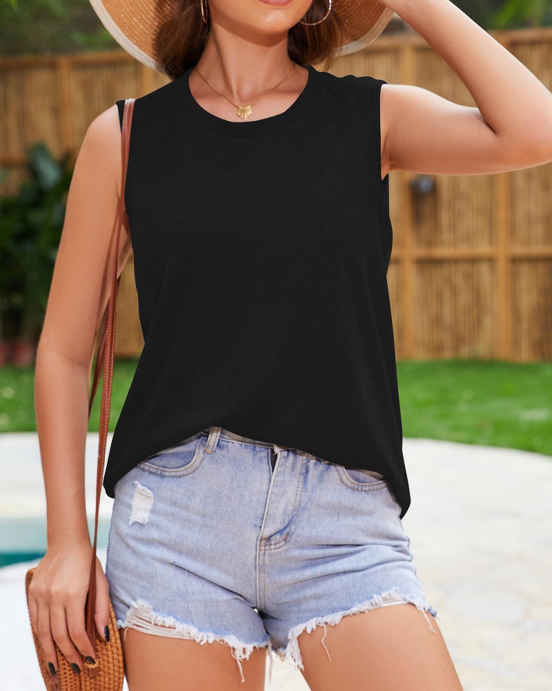 rosemia Womens Tank Tops Summer T Shirts Sleeveless Casual Loose Tunic Blouses(Solid Black, 2XL) - Image 2