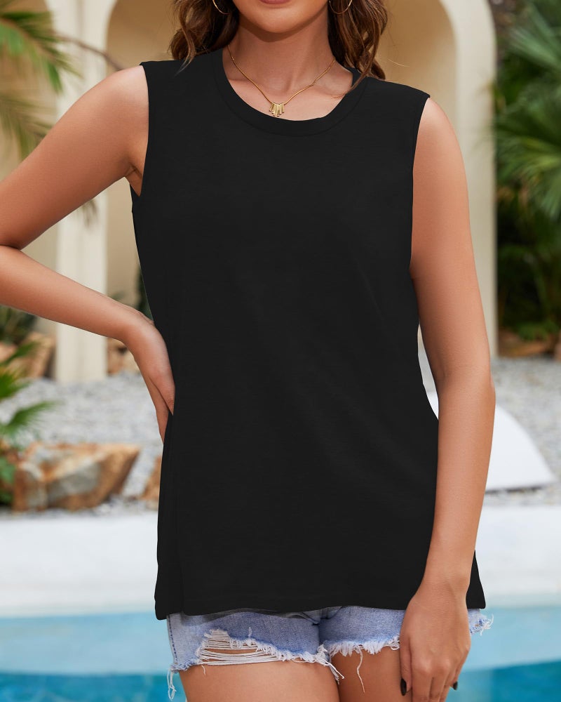 rosemia Womens Tank Tops Summer T Shirts Sleeveless Casual Loose Tunic Blouses(Solid Black, 2XL) - Image 3
