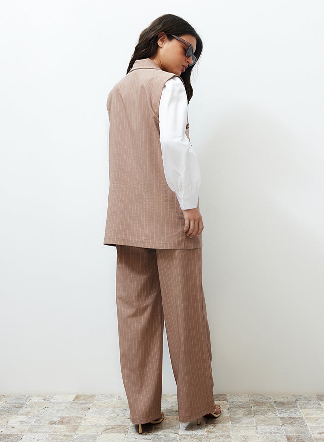 trendyol Mink Striped Fabric Vest Trousers Woven Bottom Top Set TCTSS24US00031 - Image 5