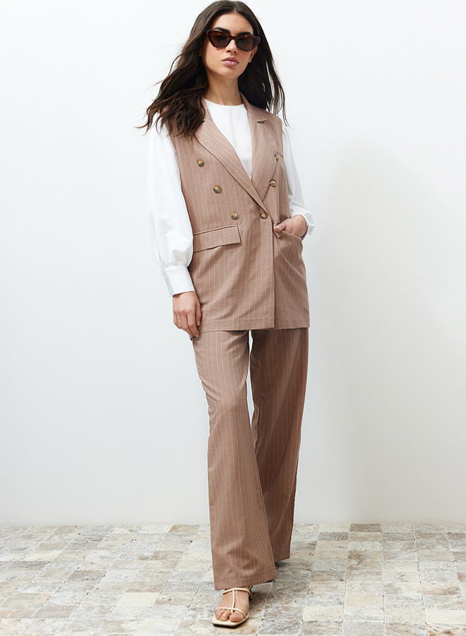 trendyol Mink Striped Fabric Vest Trousers Woven Bottom Top Set TCTSS24US00031 - Image 1